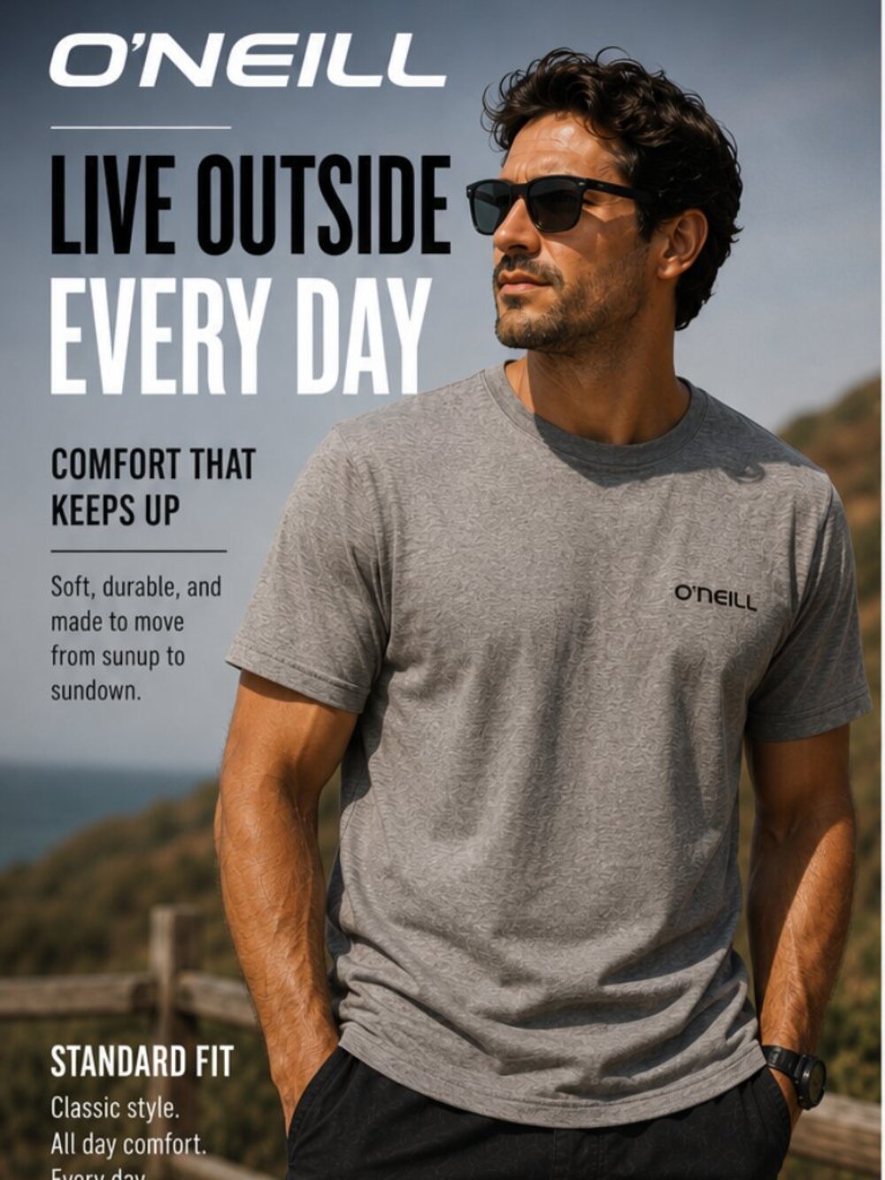 O'Neill Gray Graphic Tee Men's Large